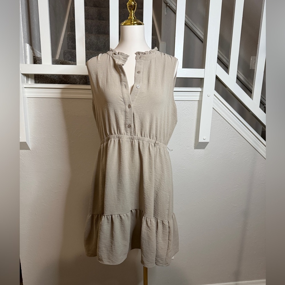 DKNY Brown Sleeveless Tiered Sundress